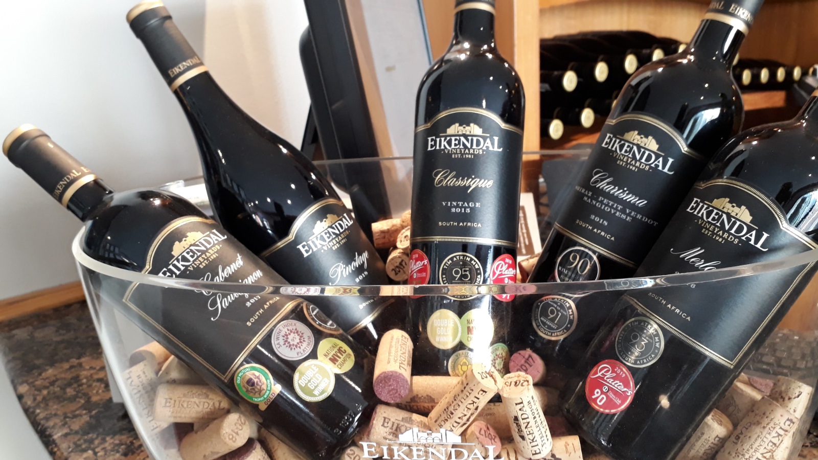 Premium wine selection at Eikendal Vineyards